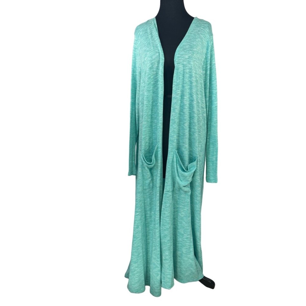 Lularoe Cardigan Duster Sweater Open Front With Pockets Teal Size XL
